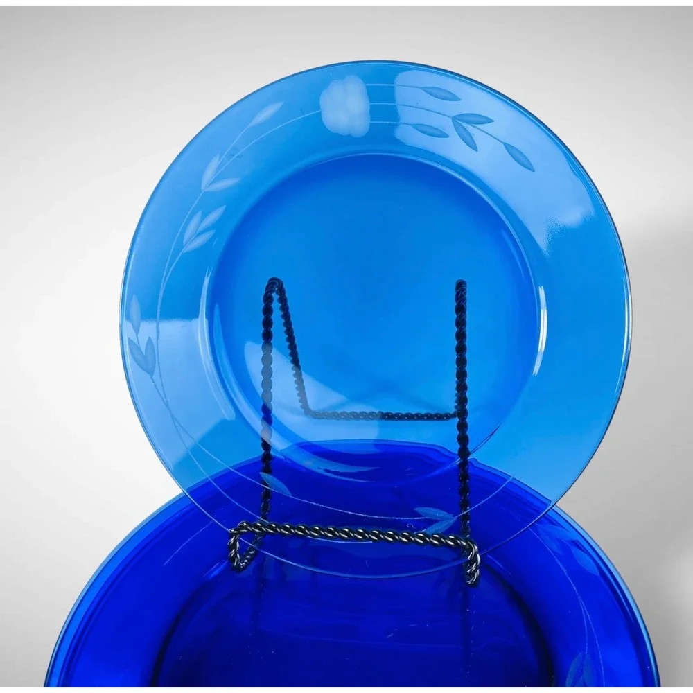 Princess House Heritage Blue Glass 8 Inch Salad Plates Set of 6 Vintage‎ 1974